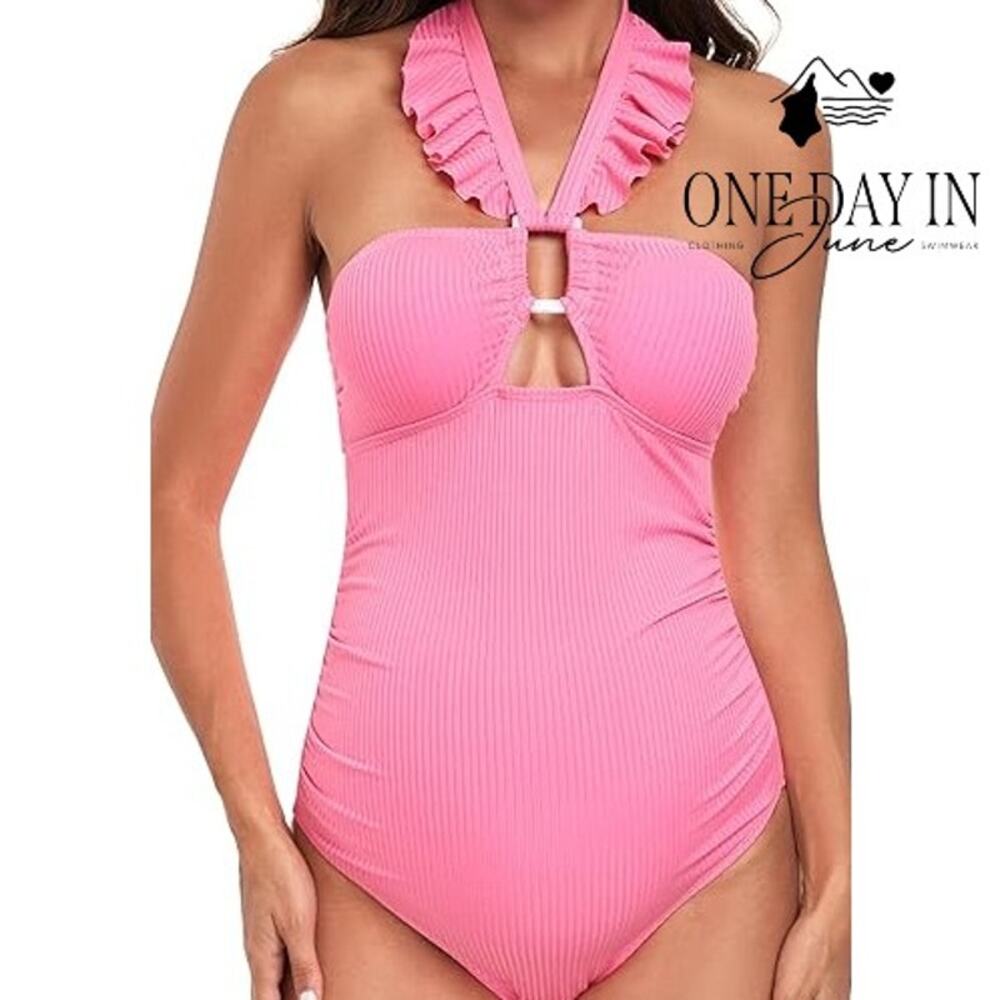 East Elegant Ribbed Ring Cutout Maternity One Piece Swimsuit Size S